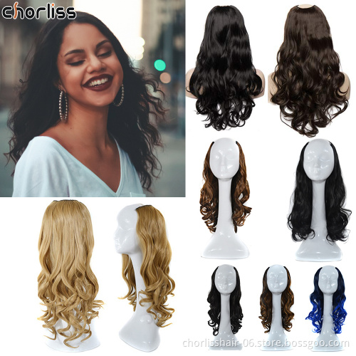 Wholesale 24'' Ombre Long Natural Wave Brown Black U Part Half Synthetic Wig For Full Head  Wigs Synthetic Wigs For Woman